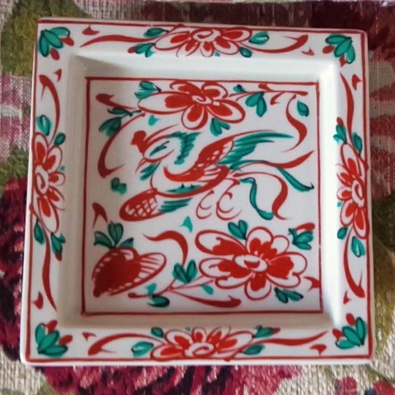 源右衛門窯 呉須赤絵花鳥角鉢 有田焼 赤絵花鳥 角皿3点 源右衛門窯